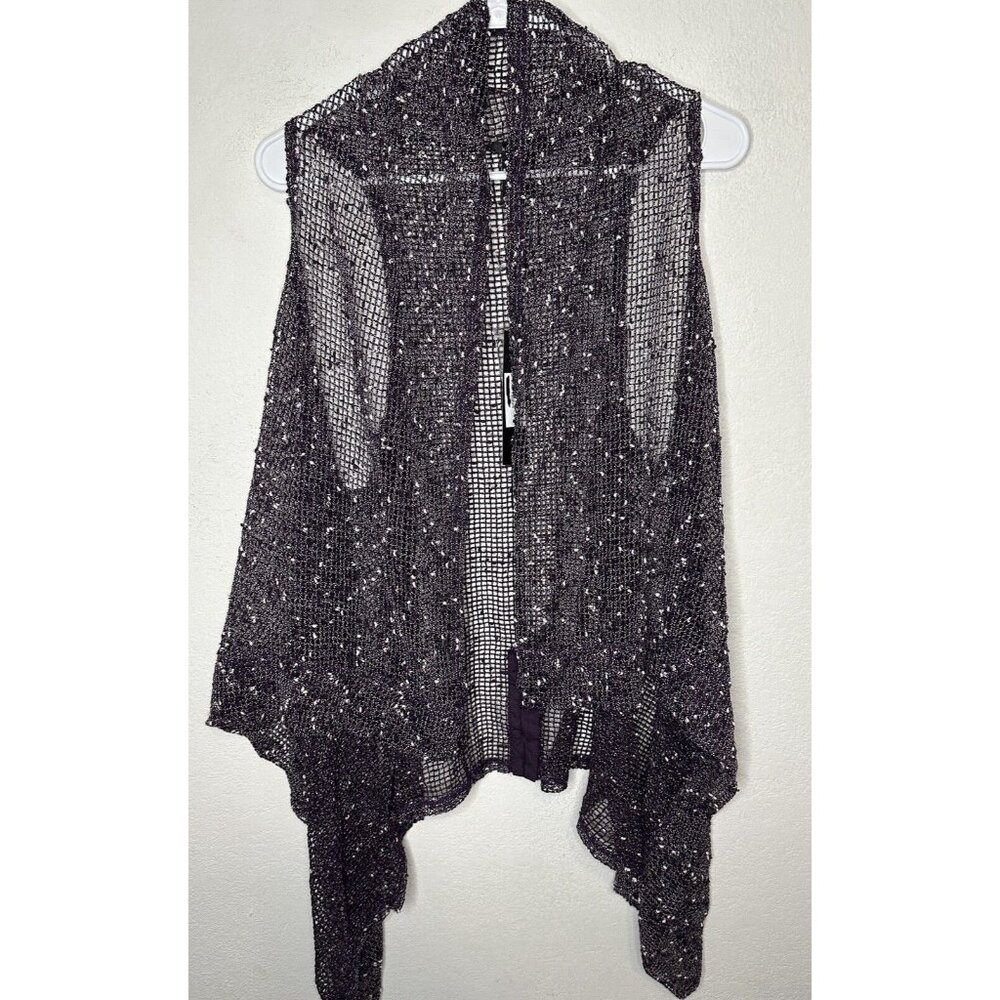 Kate Todd Crochet Net Mesh Asymmetrical Black Vest Top One Size